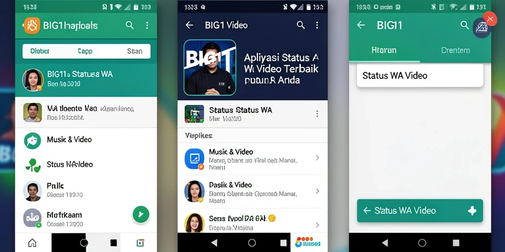 Antarmuka aplikasi BIG11 menampilkan video Status WA dengan jelas dan menarik.