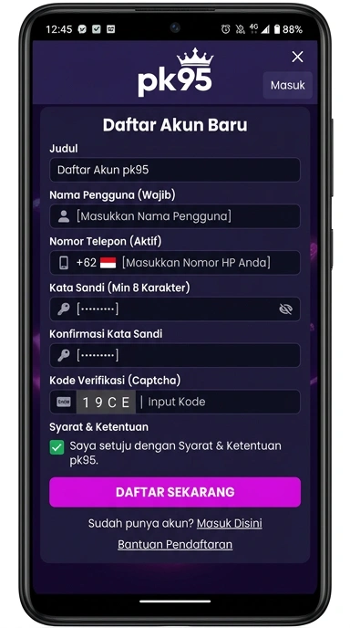 Tampilan halaman daftar pk95