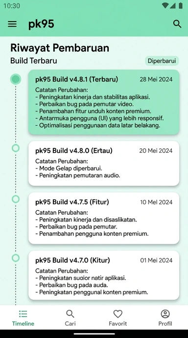 Tampilan riwayat versi pk95
